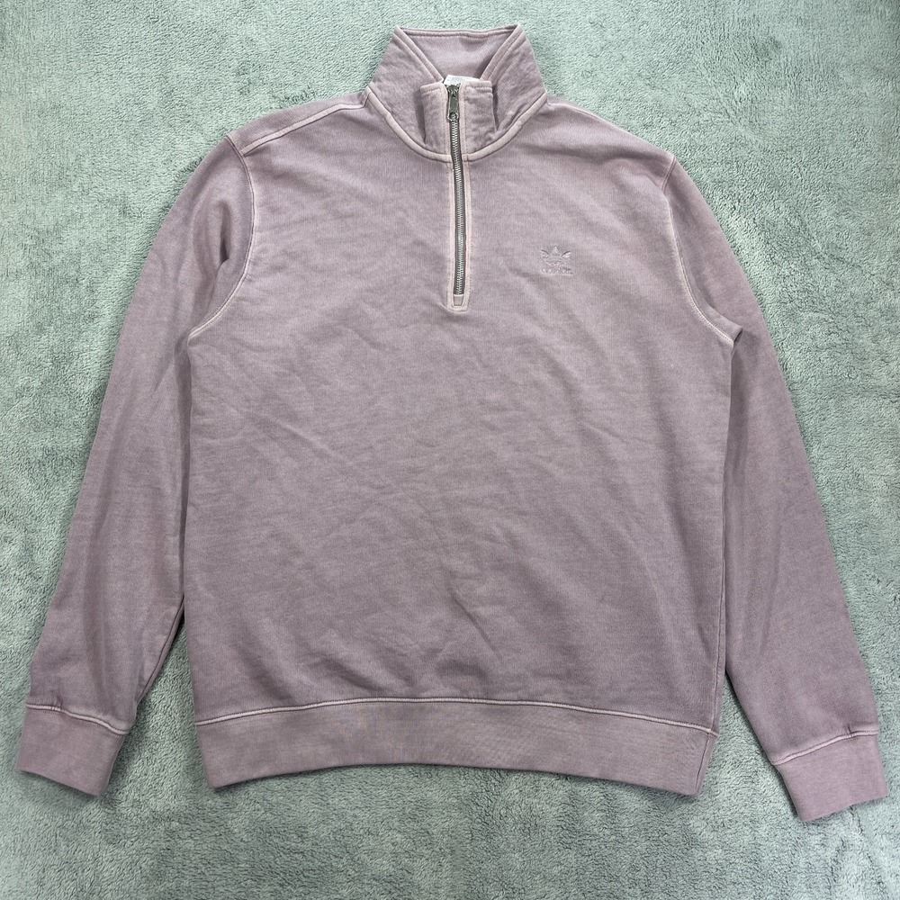 Adidas Sweatshirt 1/4 Zip Mens Large Faded Purple Logo Fleece Lined Mock Neck